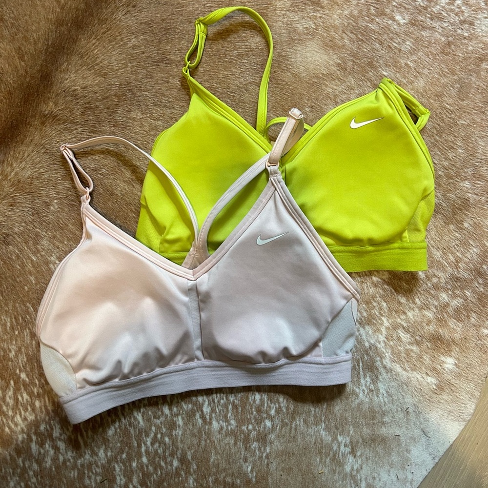 Nike Indy Dri Fit Sports Bra Medium Lot Of 2 Pink Green Lime Athletic Workout